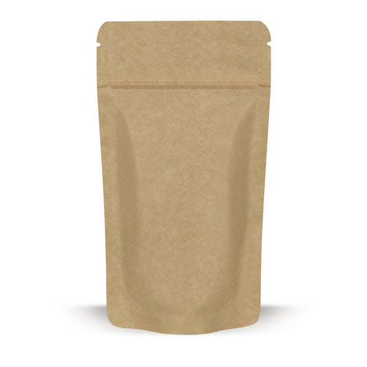 Doypack papel kraft — detalle del material centrado en el grosor de la lámina y la calidad de fabricación
