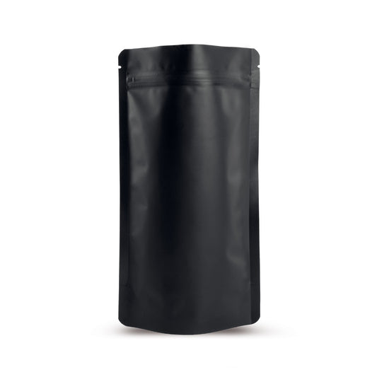 Doypack negro mate — vista principal directa del fabricante Elke Plastic