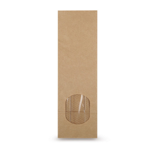 Bolsa de fondo cuadrado kraft natural con ventana transparente — vista principal de la bolsa con ventana transparente del fabricante Elke Plastic