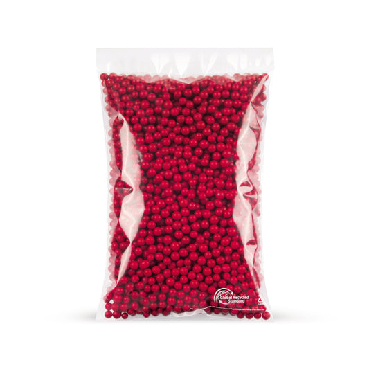 Bolsa plana rLDPE con contenido reciclado 50 µm — vista detallada en una aplicación de embalaje típica con ejemplo de contenido