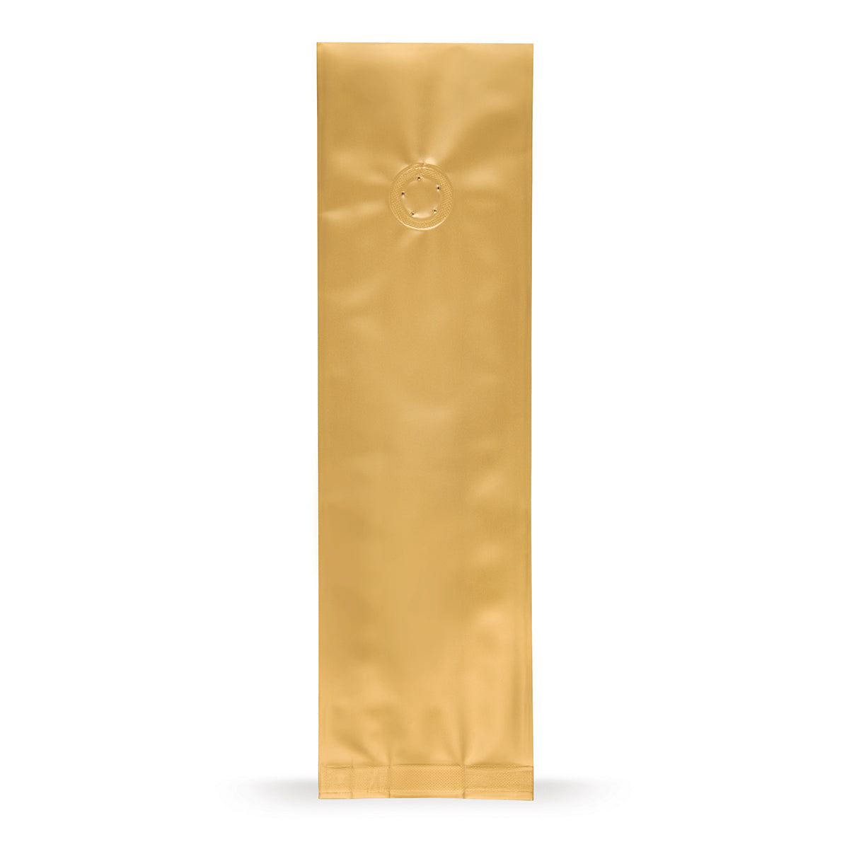 Bolsa con fuelle lateral dorada con válvula de protección de aroma — vista principal de la bolsa con válvula de aroma, protección de aroma del fabricante Elke Plastic