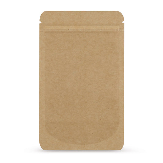 Doypack papel kraft — vista principal de la bolsa con estética de papel kraft del fabricante Elke Plastic